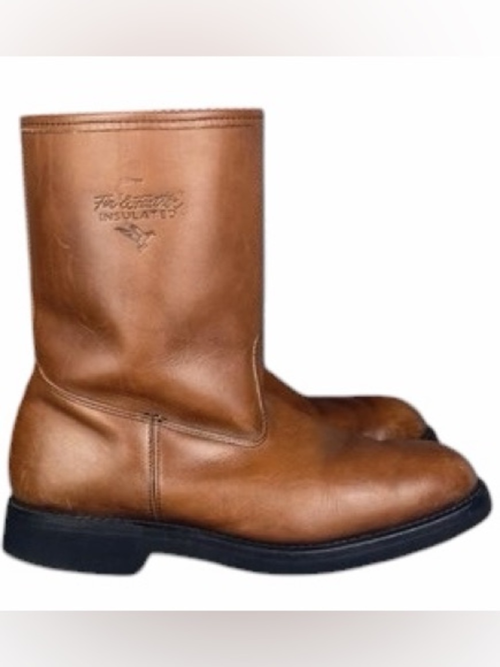 FIN & FEATHER Vintage Insulated Brown Leather Pull On Boots Made in USA Mens 8.5
